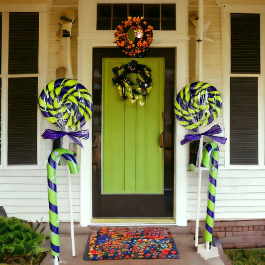 Set of 4 Candy set / Lime Green Purple Decorations indoor outdoor Halloween decorations /Boo/Halloween Driveway decor/halloween front porch