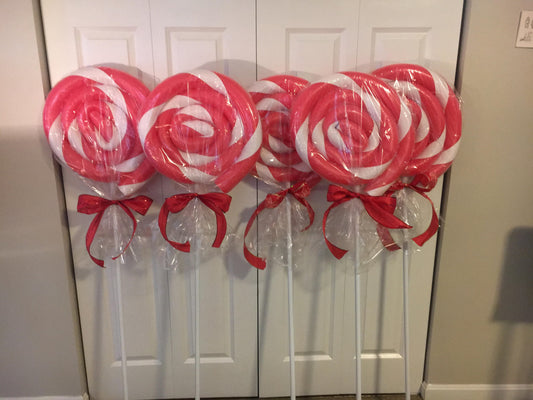 Set of 4 Giant Lollipops (Red and White)